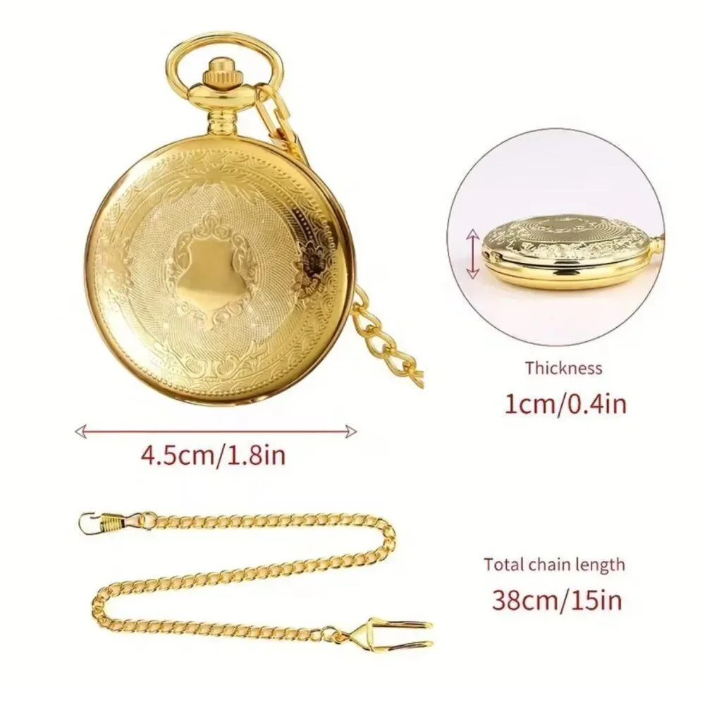 NWT Gold Roman Numeral Quartz Pocket Watch Vintage Classic Style Gift